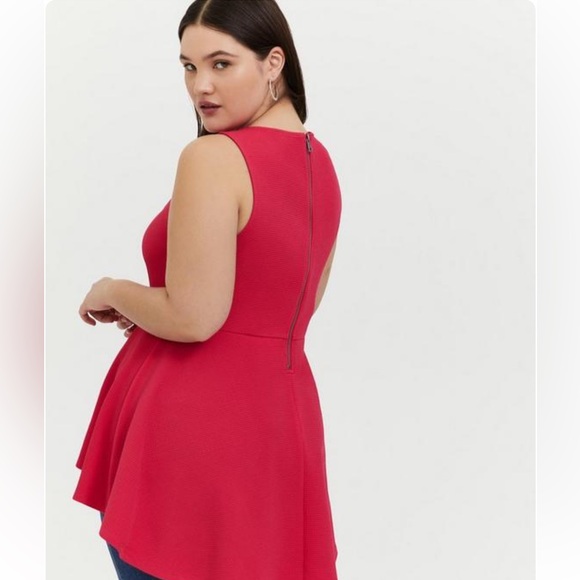 Fuchsia Pink Textured Ponte Hi-Lo Peplum Top - Picture 2 of 7